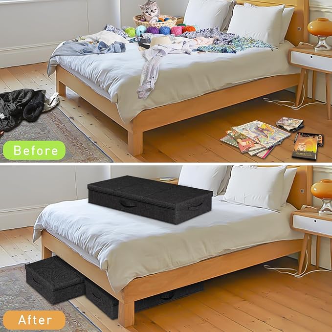punemi Under The Bed Storage Containers 3 Pack, 6 Inch Tall Stackable Underbed - Image 5