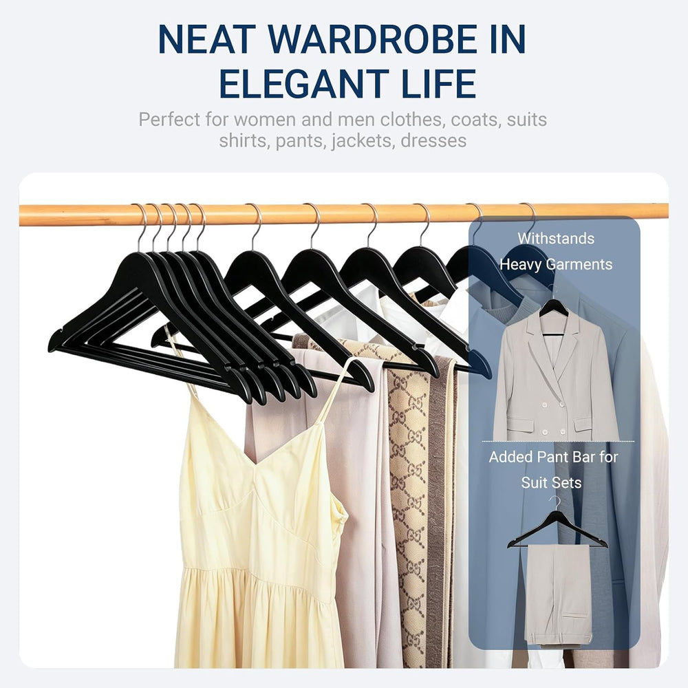 Amber Home 30 Pack Black Wooden Coat Hangers, Wood Suit Hangers