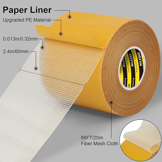 Double-Sided Mesh Carpet Tape Heavy Duty, 2.4in x 66FT, Large Durable Duct - Image 2