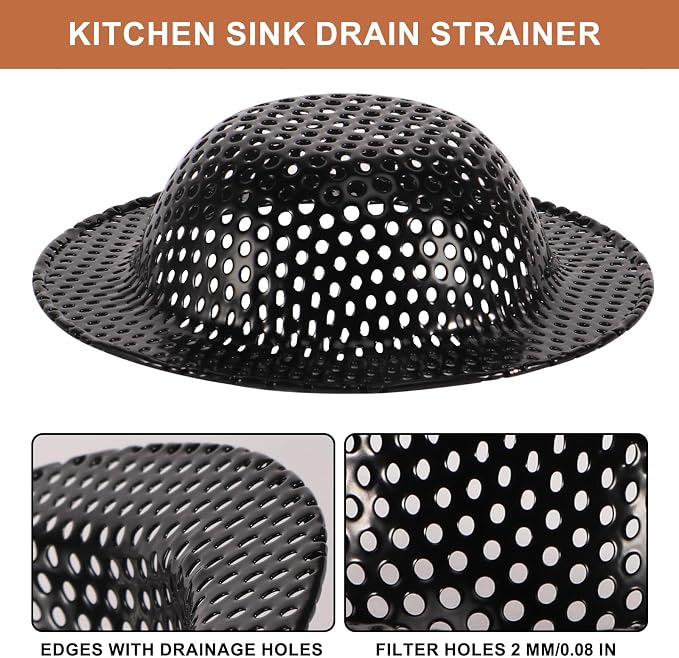 2 Pcs Black Stainless Steel Mesh Sink Drain Strainer, 4.45" Top/2.95" Kitchen - Image 3
