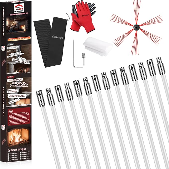 46 Feet Chimney Sweep Kit, Chimney Cleaning Kit by cleancraft