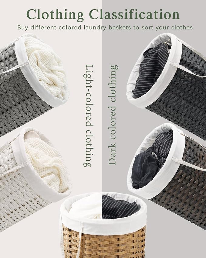 Large Laundry Hamper Laundry Basket Round 34.3 Gal Handwoven Wicker Laundry - Image 3