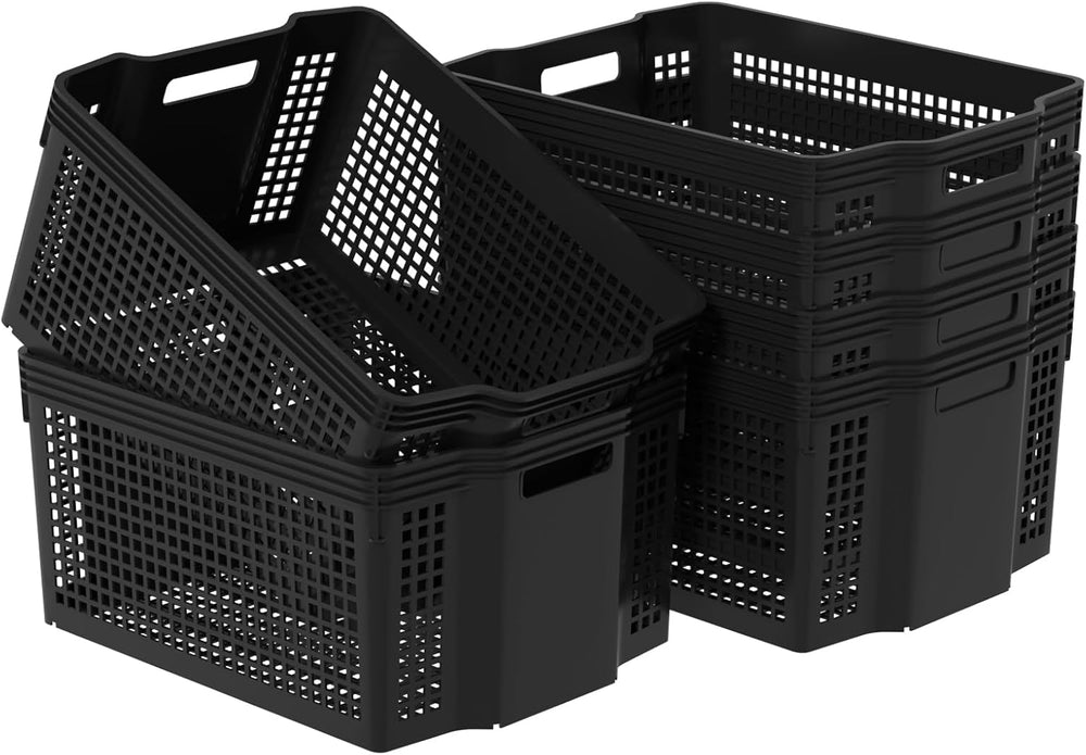 Stackable Woven Plastic Storage Baskets, 6 Pack Container Tote