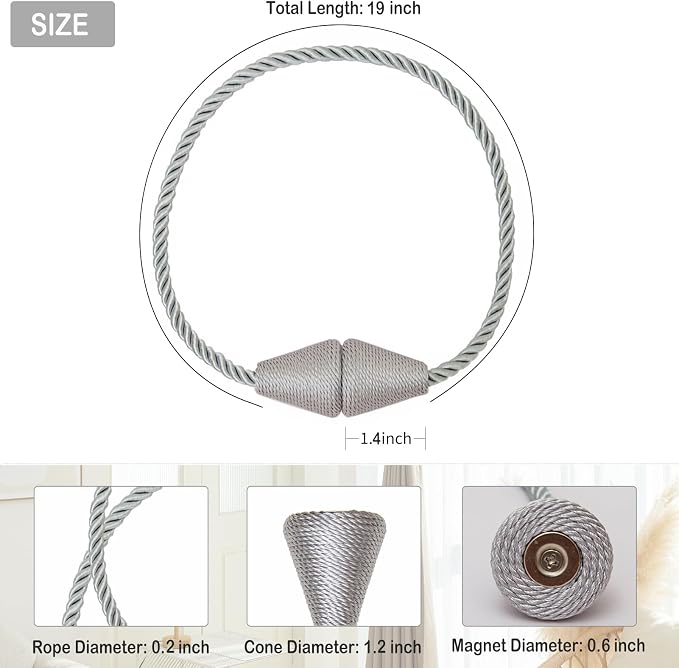 Magnetic Curtain Tiebacks 8 Pack Outdoor Rope Curtain Tie Backs Decorative - Image 2