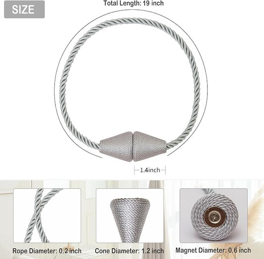 Magnetic Curtain Tiebacks 2 Pack Outdoor Rope Curtain Tie Backs Decorative - Image 2
