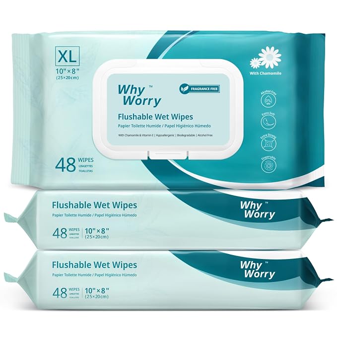 WhyWorry Flushable Wipes for Adults, Extra Large 8"x10" Butt Wipes for Toilet & by WHYWORRY