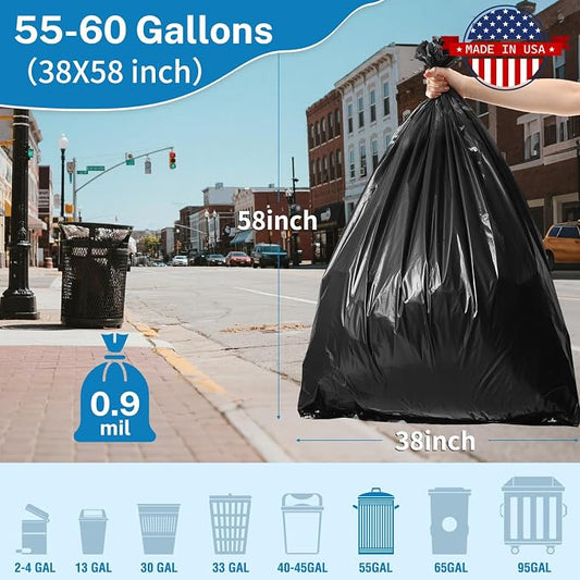 Heavy Duty Trash Bags 55-60 Gallon, Commercial, Construction & Outdoor Use | - Image 2
