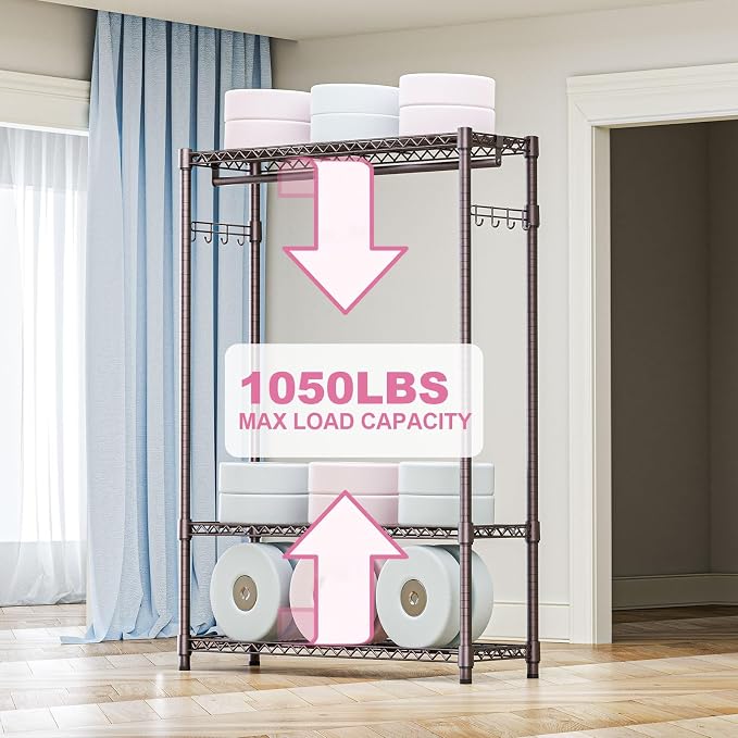 Heavy Duty Rolling Garment Rack 3 Tiers Adjustable Wire Shelving Clothes Rack - Image 4