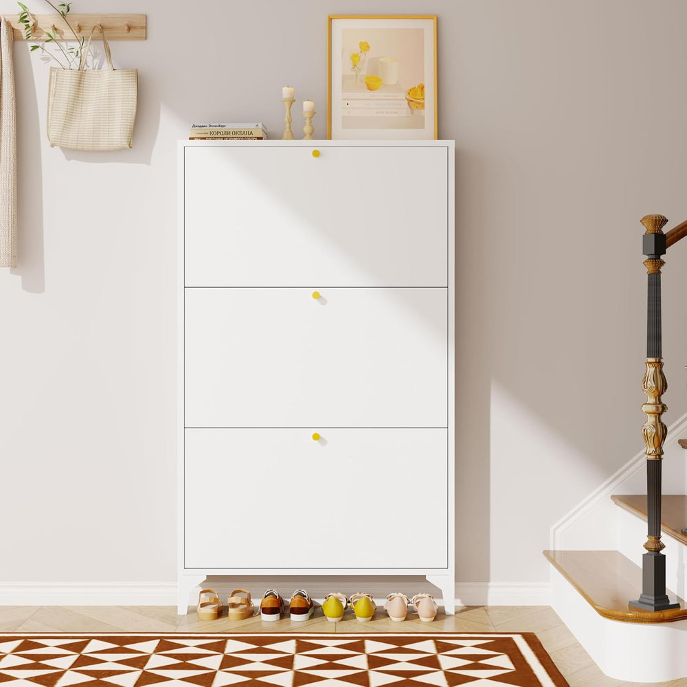 Slim Shoe Cabinet with 3 Flip Drawers,Narrow Shoe Cabinet,Freestanding Organi...