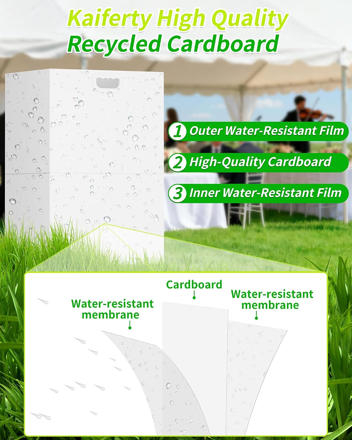 Kaiferty 13 Gallon Disposable Trash Cans for Parties, 2 Pack Extra Large Collapsible Pop Up Trash Can with Handles, Portable Cardboard Garbage Can & Recycling Bin for Party Kitchen Camping, White