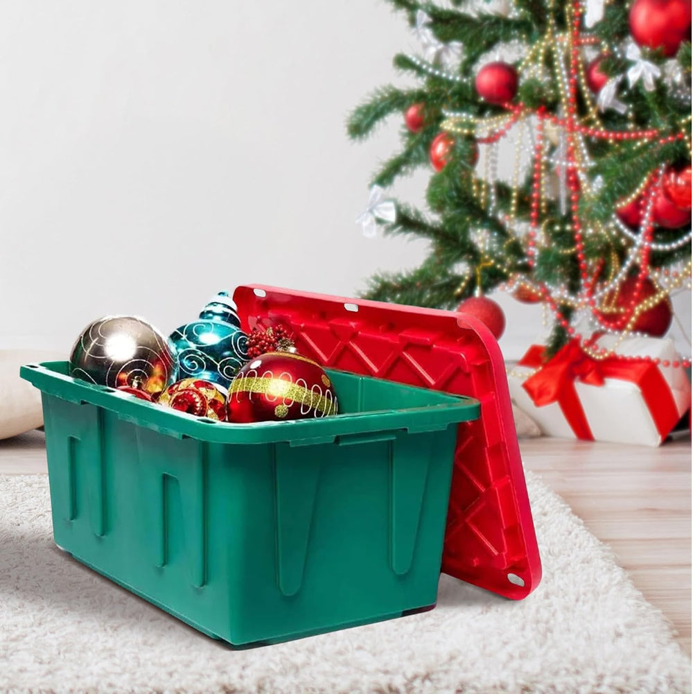 HOMZ Durabilt Plastic Storage Bins with Lids, 15 Gal, Red/Green, 2 Pack