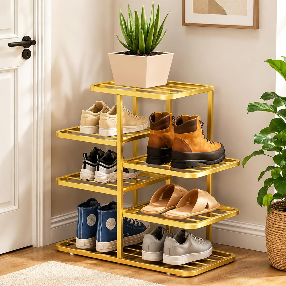 JSWHYBD Gold Shoe Rack Tower, Narrow Metal Organizer for Small Spaces