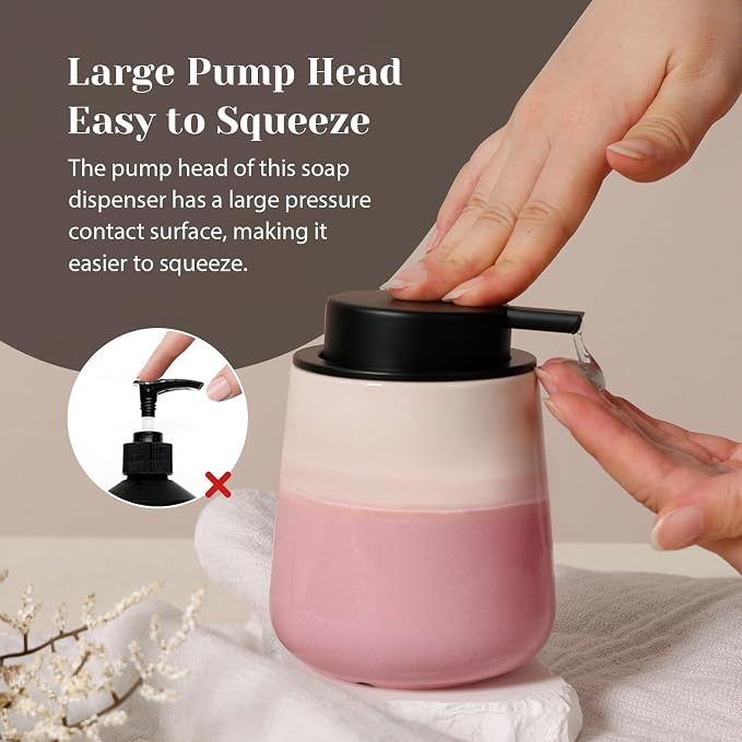 INGOFIN Ceramic Hand Soap Dispenser - 12 oz Liquid Lotion Dispenser Bathroom - Image 4