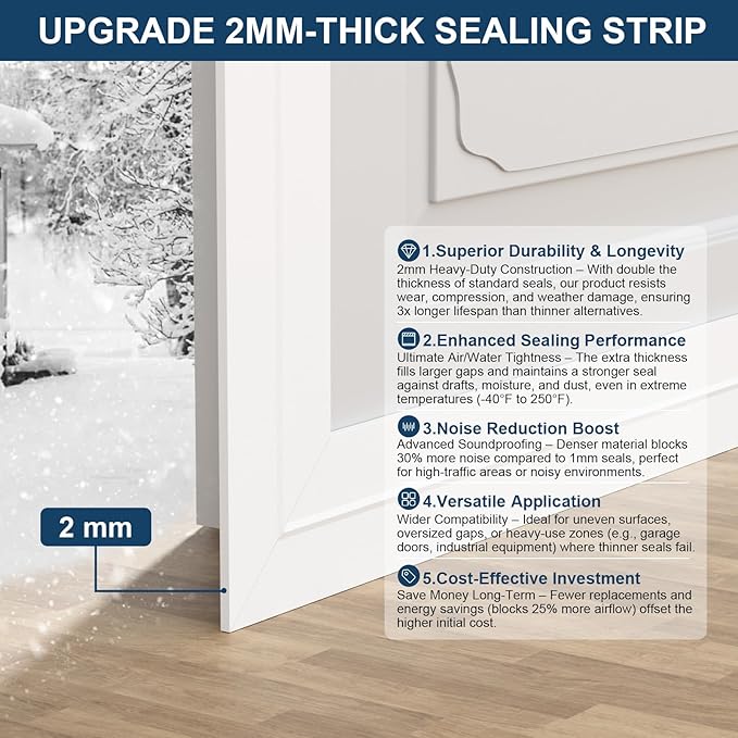 Heavy-Duty 36 ft x 2 in Weather Stripping, Extra Thick 2mm Door Draft Stopper - Image 8
