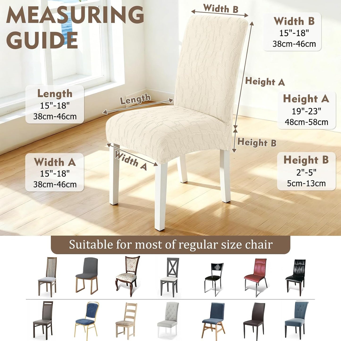 ZNSAYOTX 100% Waterproof Dining Chair Covers Set of 4, Stretch Fit Parson Chair Slipcovers for Kitchen/Living Room/Restaurant/Banquet Chairs, Soft Plaid Jacquard Washable Protector (Beige)