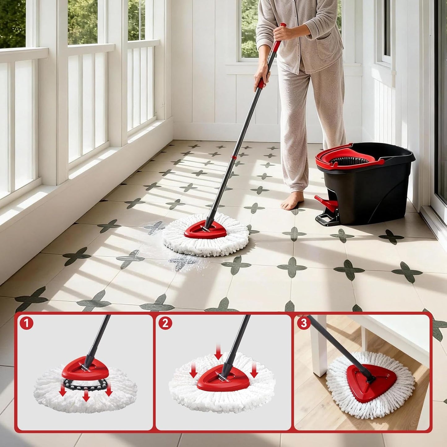 4 Pack Microfiber mop Head Replacements, Compatible with O-Ceda Easywring Single-Bucket Cleaning System, Powerful Stain Removal, Machine Washable, Easy to Replace