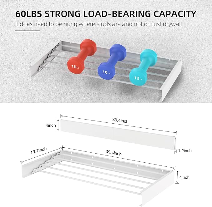 Laundry Drying Rack, Collapsible Wall Mounted Clothes Drying Rack - Image 7