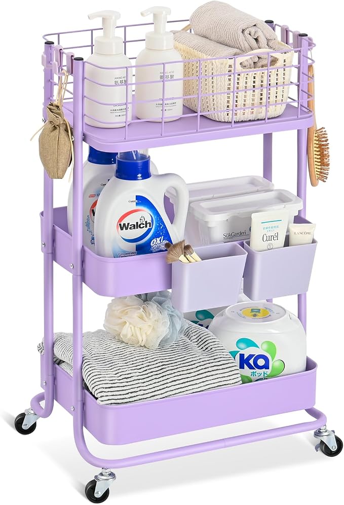 KINGRACK 3 Tier Rolling Cart, Metal Mobile Storage Shelf by KINGRACK