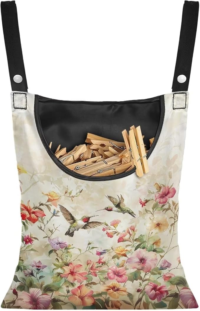 2 Pcs Hummingbird Pink Clothespin Bag, Large Clothes Pin Hanging Bag, Pin Bag by Unknown