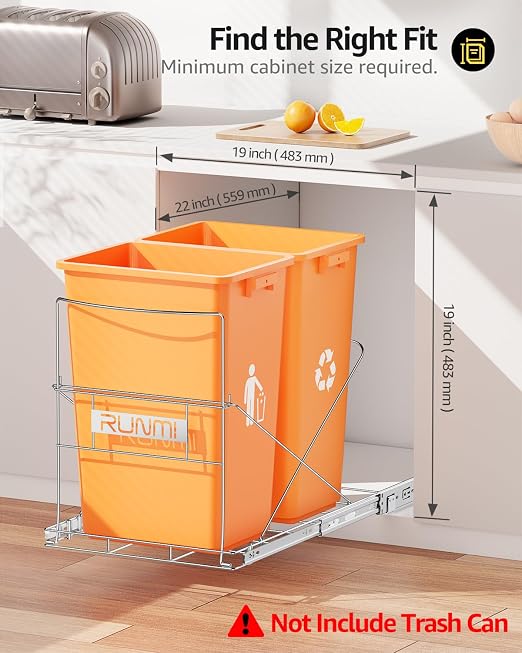 Double 37 Quart Pull Out Trash Can Under Cabinet, Under Sink Trash Rack - Image 5