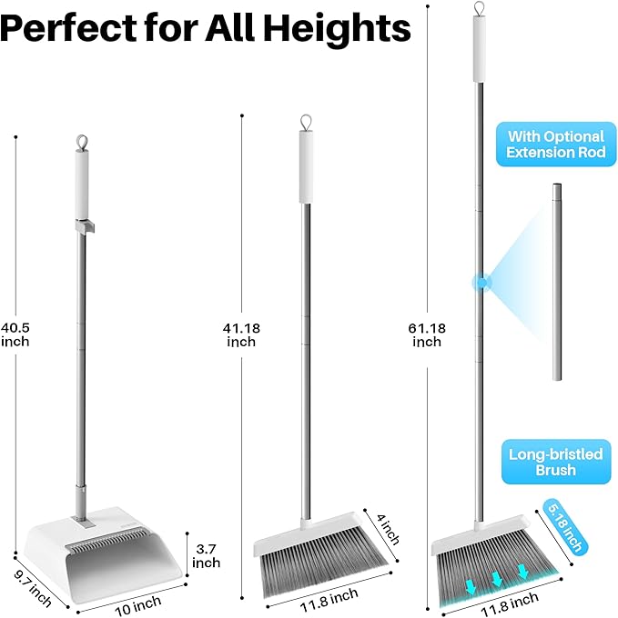 JOYMOOP White Broom and Dustpan Set, Upright Angle Design - Image 4