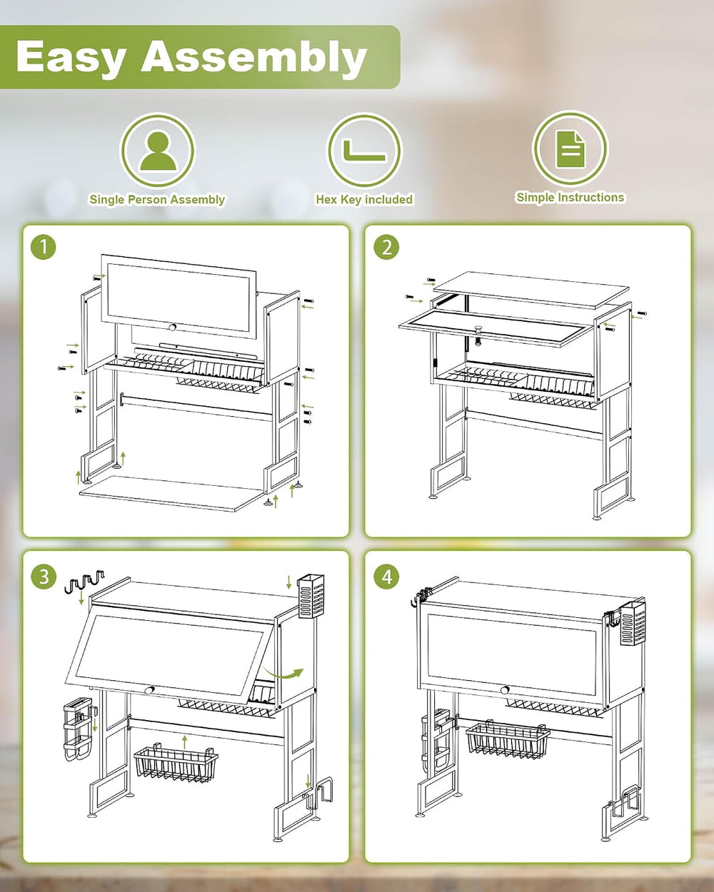 Over the Sink Dish Drying Rack with Cover 2 - Tier Large Dish Drainer Racks f...