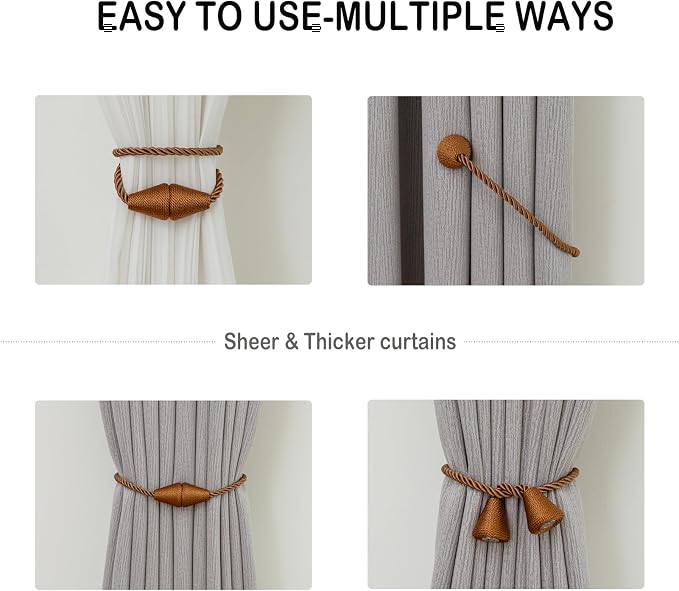 Magnetic Curtain Tiebacks 8 Pack Outdoor Rope Curtain Tie Backs Decorative - Image 5