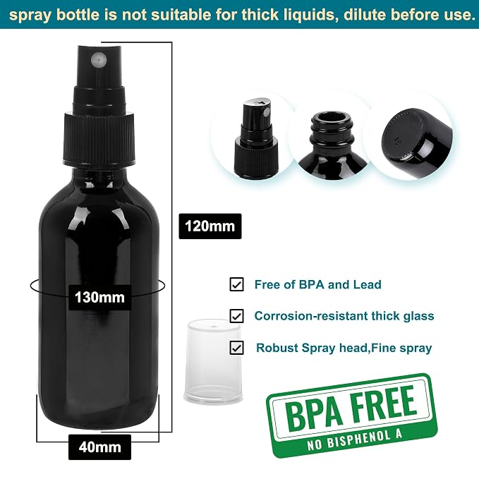 Black Glass Small Spray Bottle 2 oz 24 Packs, Fine Mist Sprayer Small Clear - Image 2