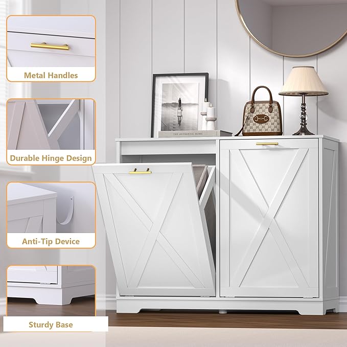 Tilt Out Trash Can Cabinet for 2 Bins, Hidden Recycle Garbage Bin Enclosure - Image 5