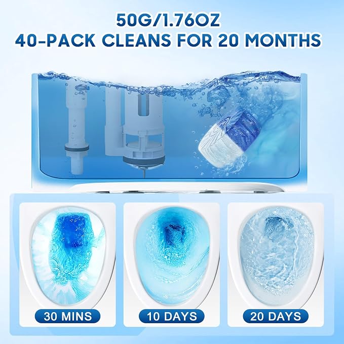 KIISIISO Toilet Bowl Cleaners 40 PACK, Long-Lasting Toilet Bowl Cleaner Tablets - Image 2