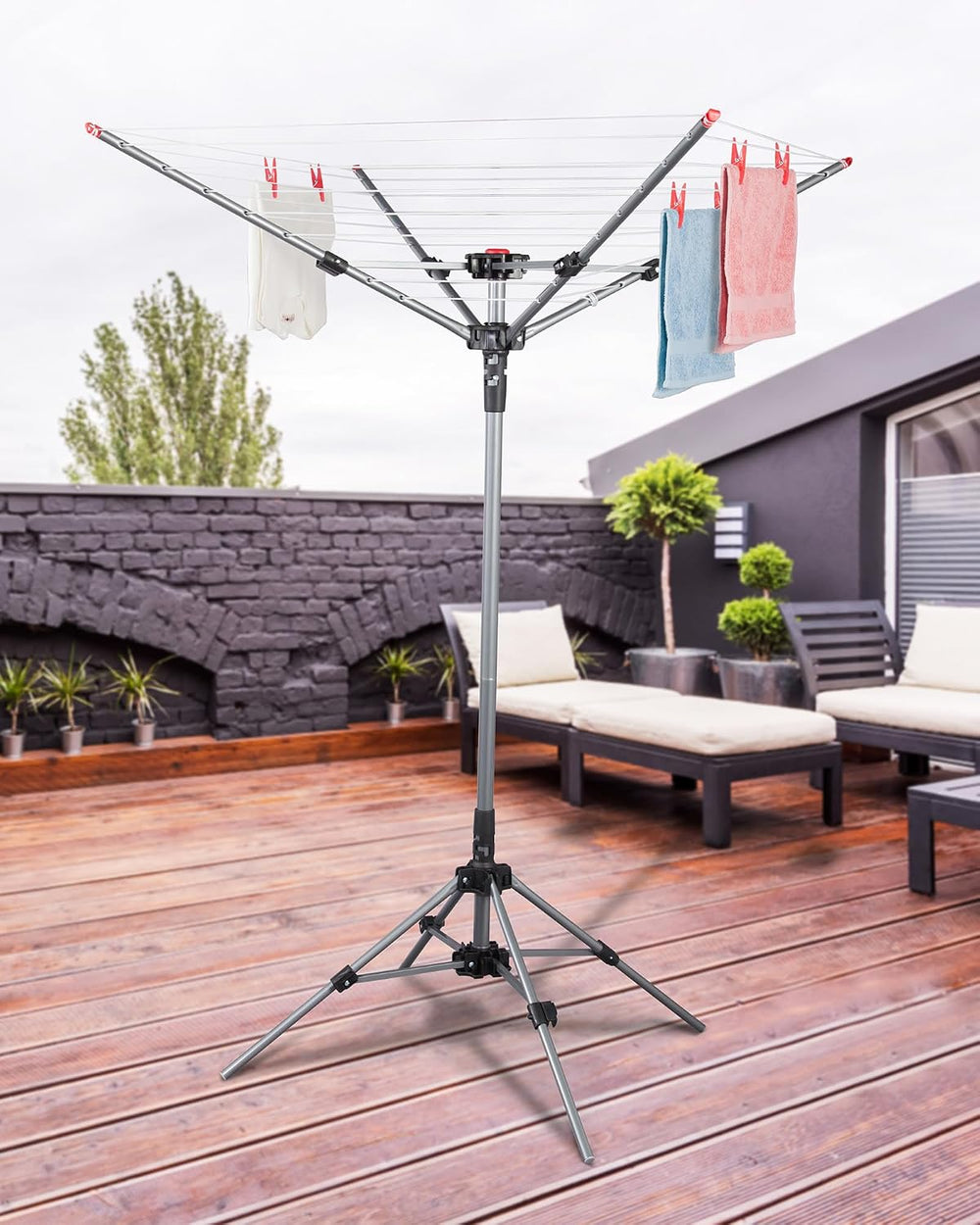 STORAGE MANIAC Portable Umbrella Clothes Drying Rack 8 Lines with 82 Feet Dry...
