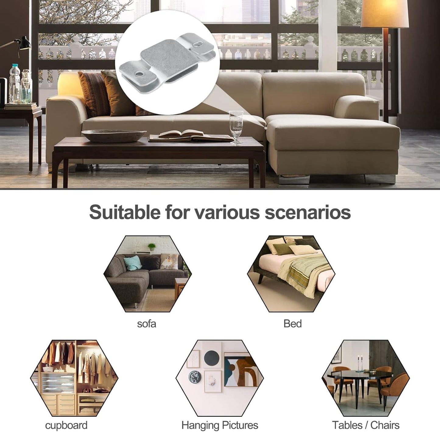 DEEPDREAM 4 Pcs Sectional Couch Connectors Metal Couch Clips Sofa Connector Interlocking Furniture Connector with 10 Pcs Screws