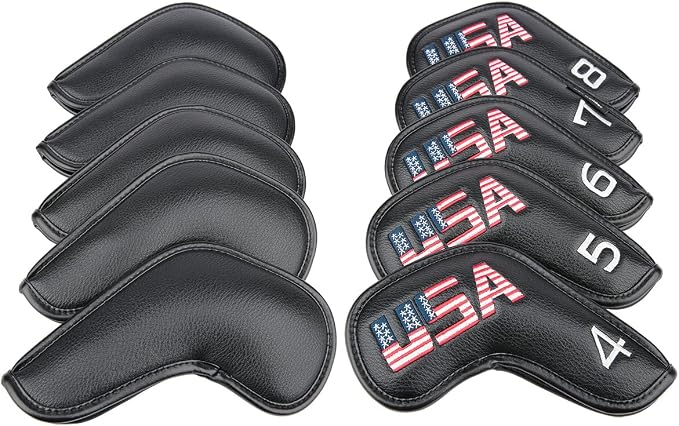 Golf Builder Black Leather USA Golf Club Iron Wedge Head Covers Fit All Brands - Image 4