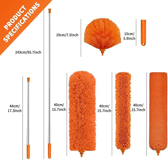 Cobweb Duster with Extension Pole, Cleaner Outdoor 110" Telescoping Extended - Image 2
