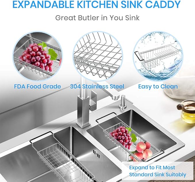 Sink Caddy Sponge Holder Kitchen Sink Organizer Sponge Caddy Expandable 16.06" - Image 6