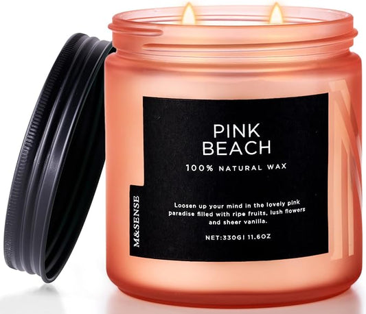 M&SENSE Pink Beach Sands Jar Candle, 11.6oz Pineapple & Coconut Scented Natural by MSENSE