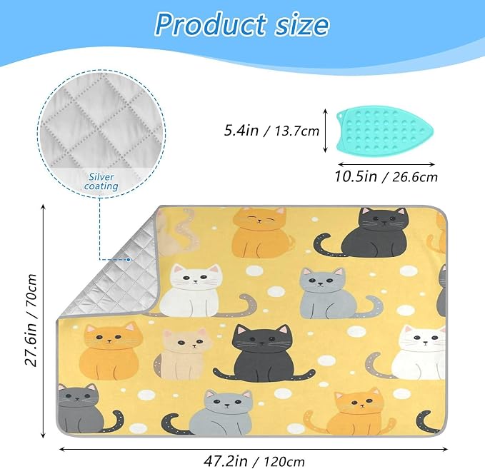 Yellow Polka Dot Cat Ironing Mat Thickened Ironing Blanket Travel Portable - Image 2