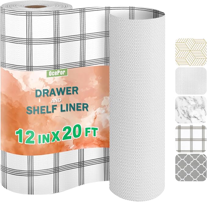 OcePor Non-Adhesive Drawer and Shelf Liner 12IN x 20FT，Non Slip Cabinet and by OcePor