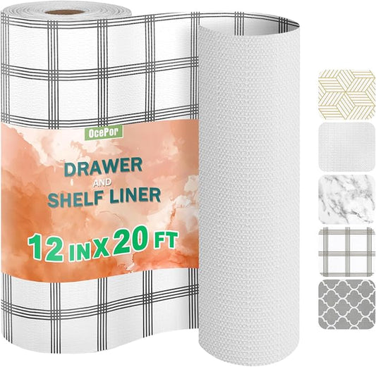 OcePor Non-Adhesive Drawer and Shelf Liner 12IN x 20FT，Non Slip Cabinet and by OcePor