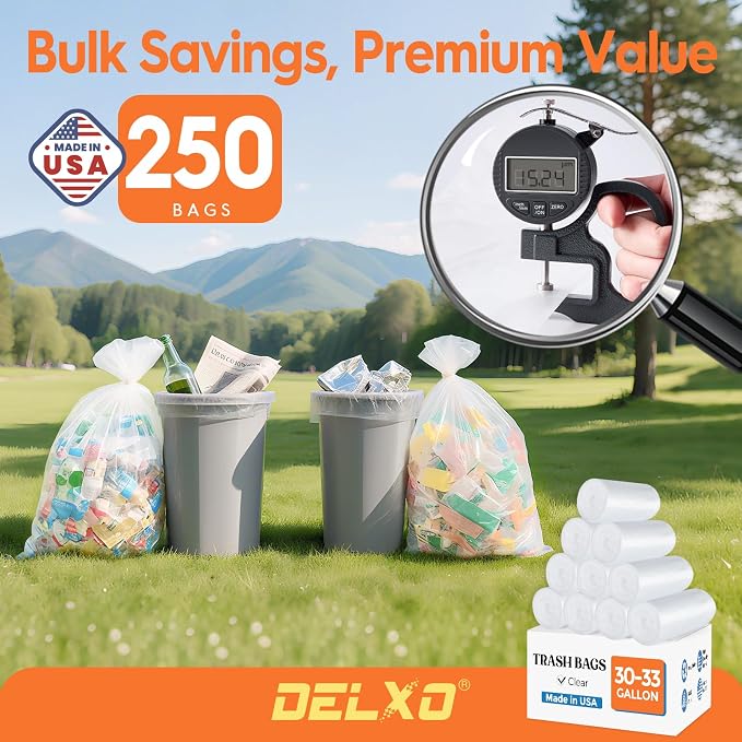 DELXO 30-33 Gallon Trash Bags, Thick Durable and Puncture-Resistant Plastic Bags - Image 3