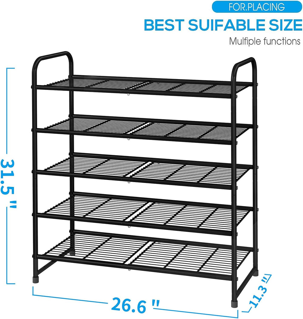 Simple Trending 5-Tier Stackable Shoe Rack, Expandable Shoe Shelf Black