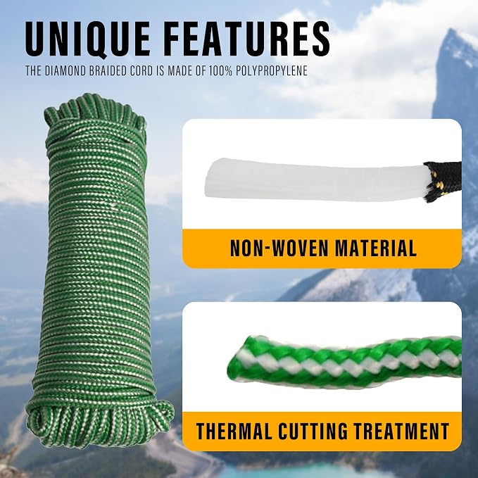 Diamond Braided Polypropylene Rope Nylon Rope Mix Thick Heavy Duty Ropes 5/32'' - Image 3