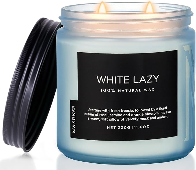 M&SENSE Jasmine & Clean Cotton Spring Scented Candle, 11.6oz Aromatherapy Gifts by MSENSE
