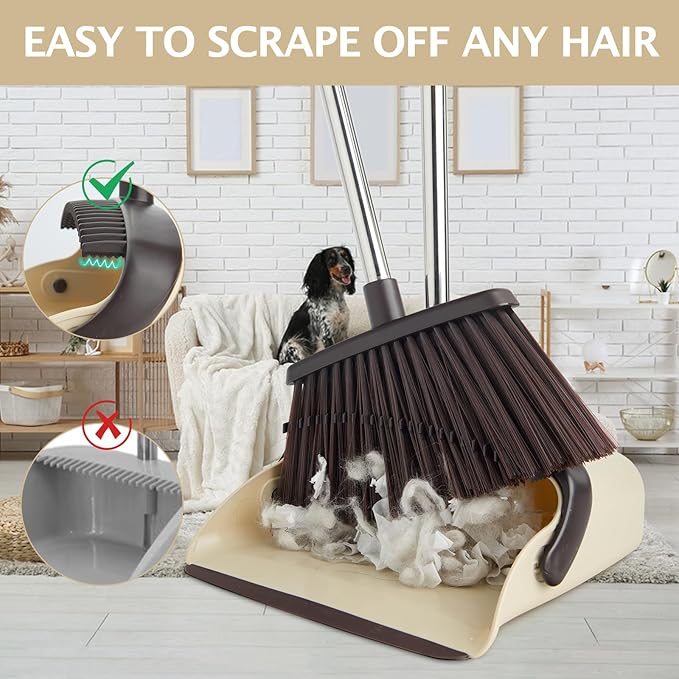 Broom and Dustpan Set with Long Handle, Heavy Dust Broom and Dustpan Combo - Image 4
