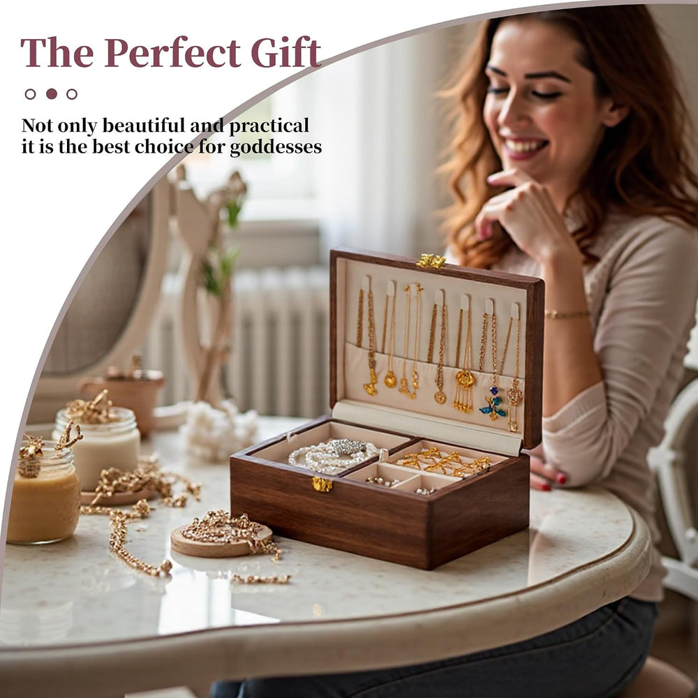 Wooden Jewelry Box For Women Jewelry Organizer Box With Lock 2 Layer Jewelry ...
