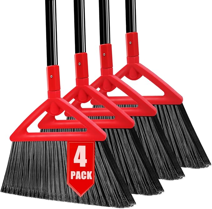 Heavy Duty Broom of Outdoor and Indoor, 4 Packs Upgraded Commercial Angle Brooms by PUTNATRUE