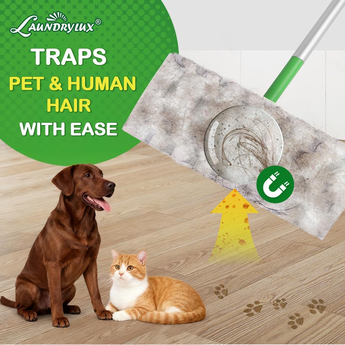 LAUNDRYLUX Heavy Duty Dry Sweeping Cloths Refills Compatible with Swiffer Sweeper, Multi Surface Pet Dry Pads Refill, Floor Cleaner for Dust, Hair, Dirt, Disposable Duster Mop Pad - 32 Count