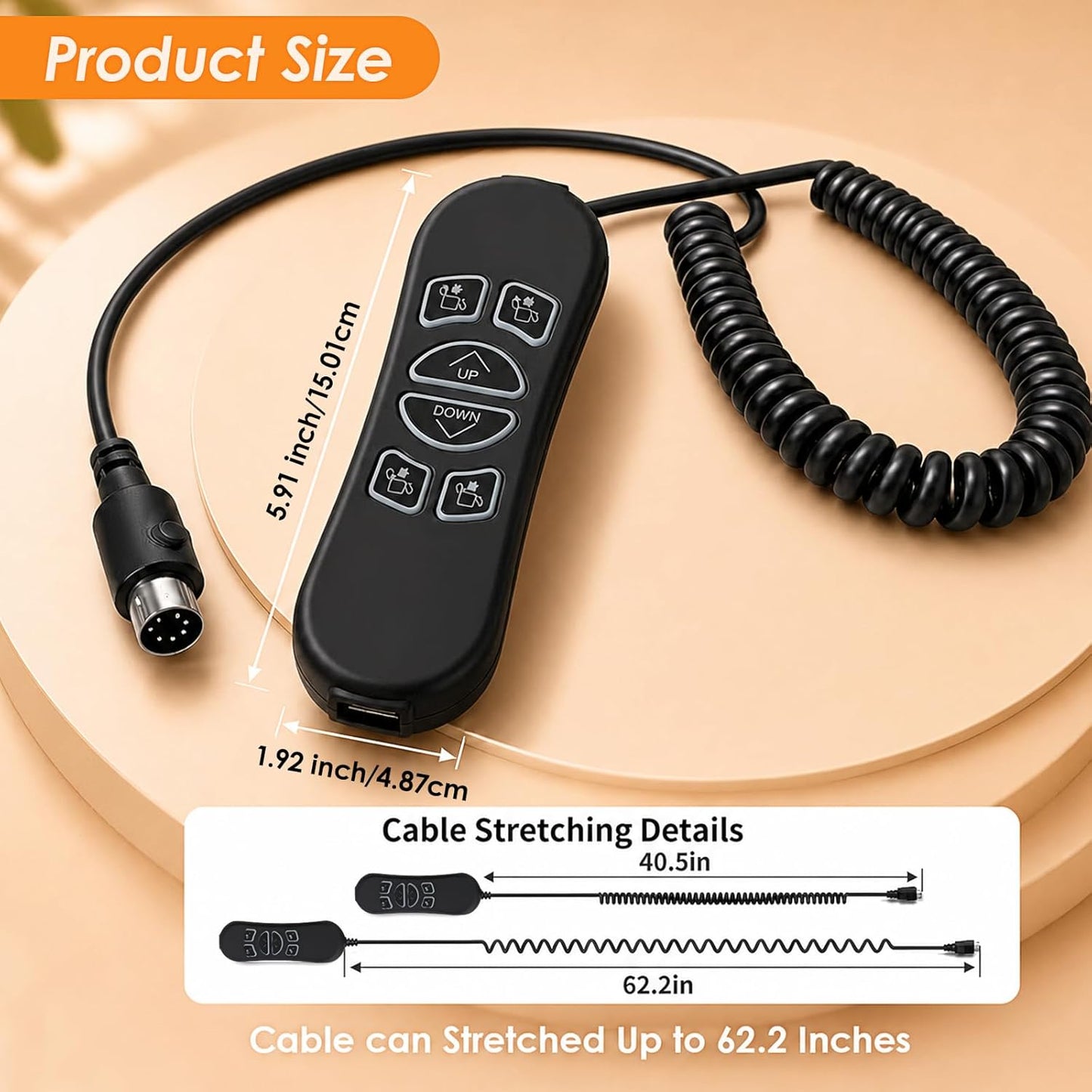 HSW306 Compatible 6 Button 7 Pin Lift Chair Remote Replacement Controller, with USB Charging Port & Backlit Buttons, Hand Wand Replacement for Power Recliner (Version A)