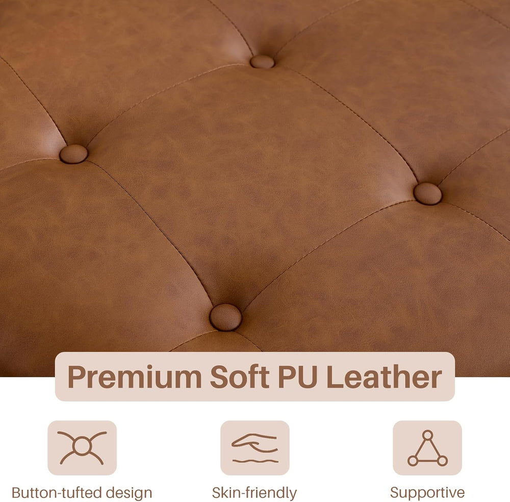 31.5 Inch Round Storage Ottoman Coffee Table with Shelf, PU Brown