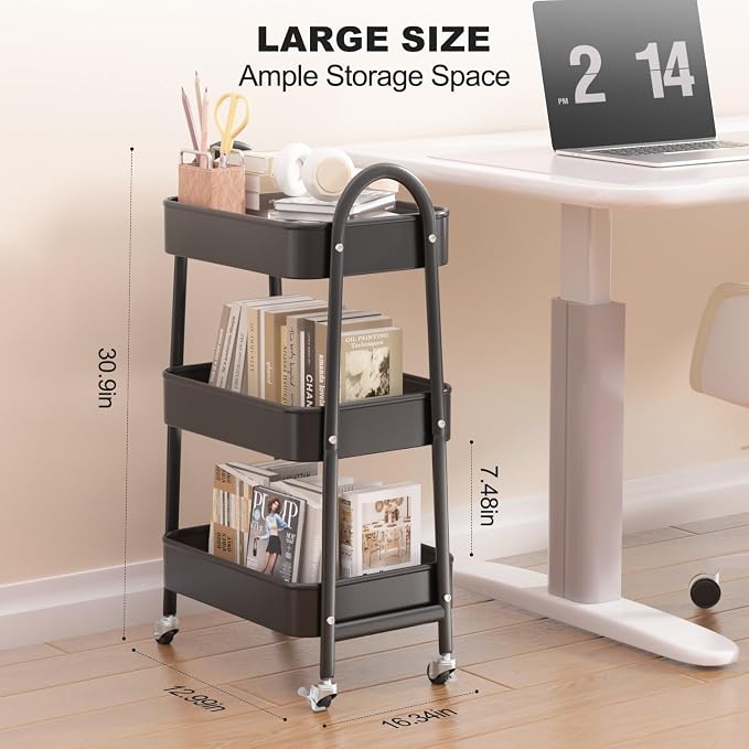 EAGMAK 3 Tier Rolling Cart, Large Metal Storage Cart - Image 2